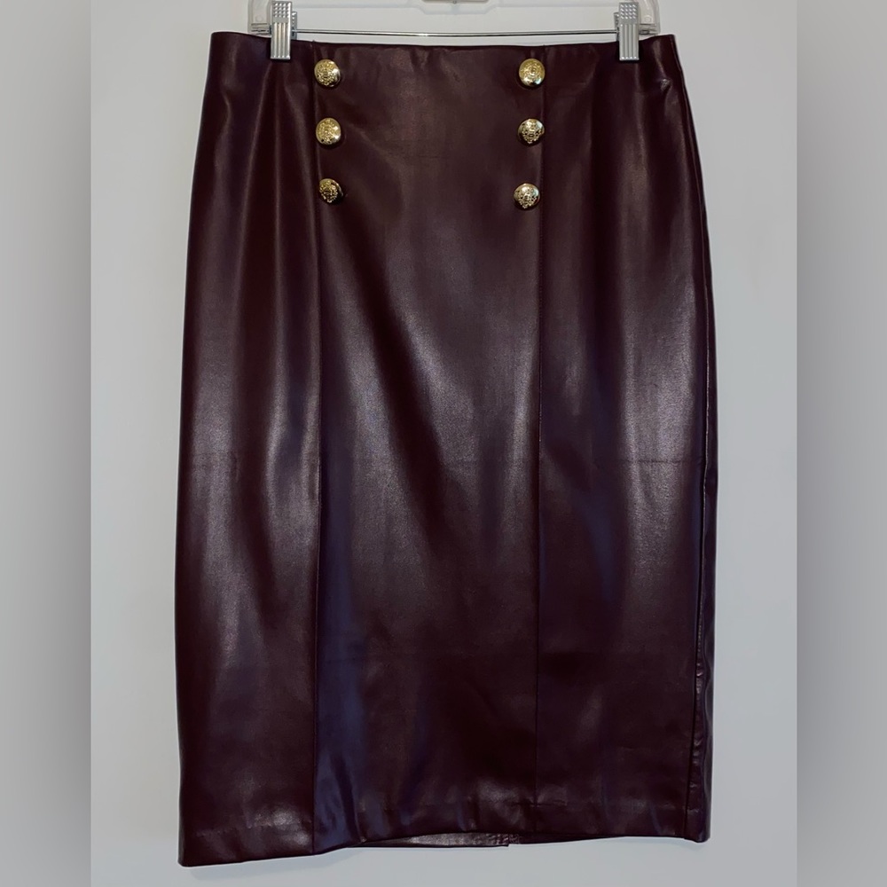 Leather Wine Pencil Skirt
